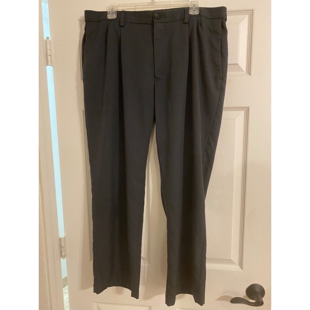 HAGGAR Dress Pants~Mens 38x29~Charcoal Dark Gray~Hidden Elastic Waist Band~NICE!